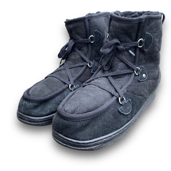 EMU Black Suede Boots Australian Sheepskin Lined Wallabee Style Juc Lo Size 13 - Picture 8 of 14